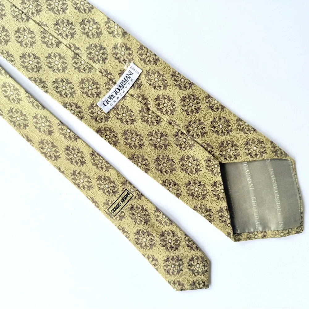 Vintage Giorgio Armani Cravatte Silk Tie Made in Italy Golden Olive Khaki